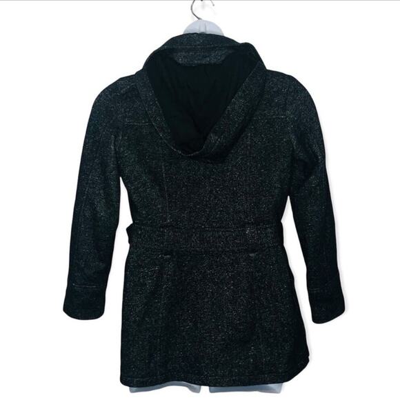 Jones New York Belted Pea Coat Jacket Size Small Charcoal Fabric Coat with Hood - Picture 7 of 16